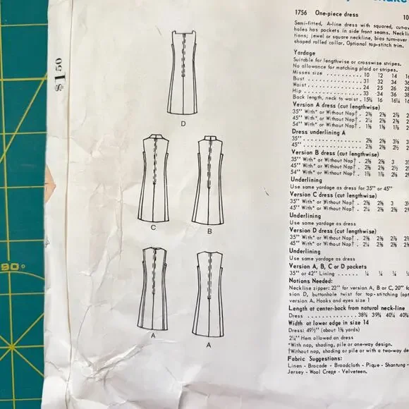 Vogue Easy To Make Basic Dress #1756 Size 16 Vintage Pattern 1960s Retro MCM - Picture 6 of 7